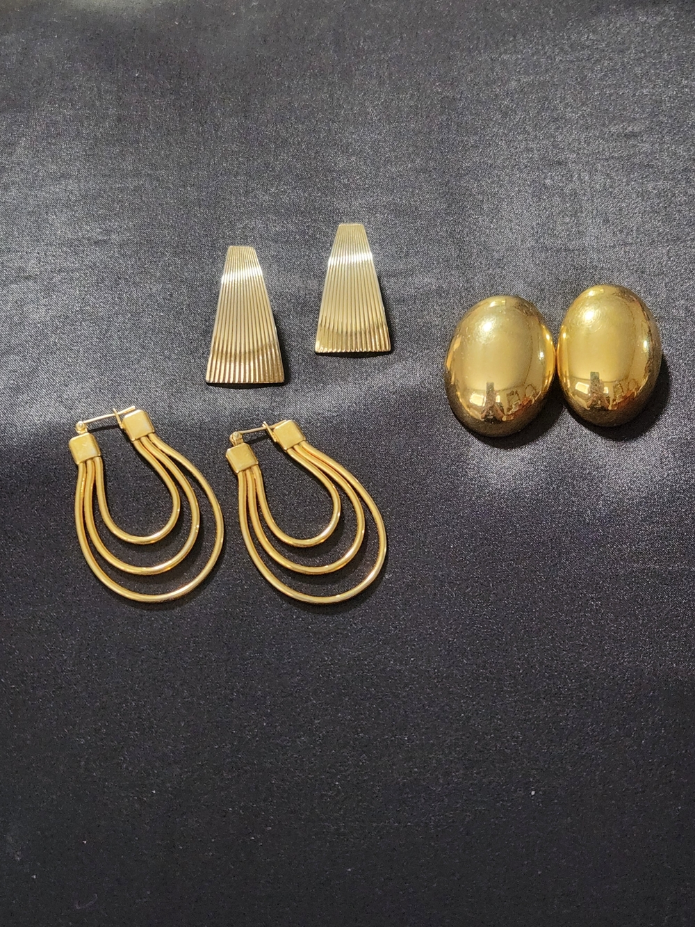 Gold-Tone Women’s Statement Earrings - Classic Oval & Hoop Set
